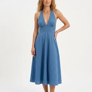 J. Crew Blue Textured Halter Midi Dress